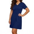thumbnail image 6 of Bxsruta Women's V-Neck Ruched Short Sleeve Nightgown Soft Loose Sleep Dress, 6 of 7