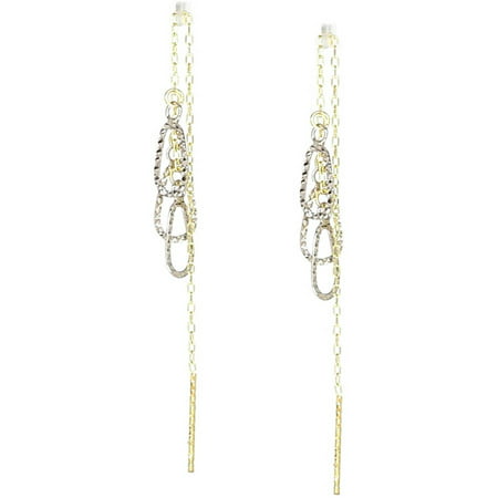 American Designs 14kt Yellow and White Gold Two-Tone Diamond-Cut Teardrop Pear Dangle and Drop Threader Earrings
