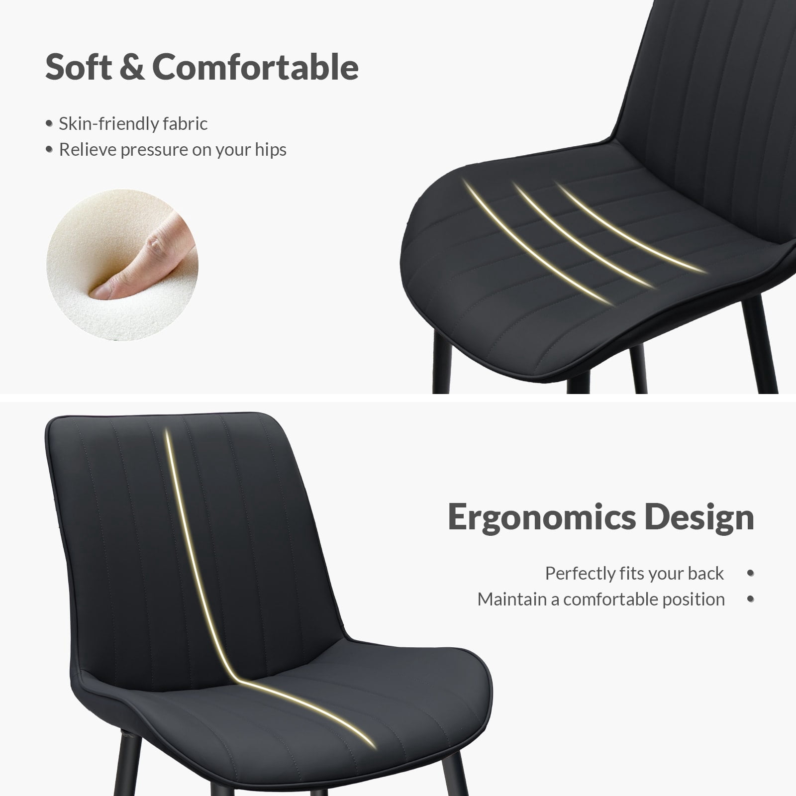 MAYEERTY Black Red PU Leather Dining Chairs with Metal Legs, Wave Pattern Upholstered Armless Chair Set of 2 for Kitchen, Restaurant, Living, Meeting Room