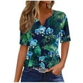 thumbnail image 3 of Kctiaxy Hawaiian Shirts for Women V-Neck Button Collar Short Sleeve Shirts Fashion Beach Floral Summer Tops Casual Pullover Blouse, 3 of 6