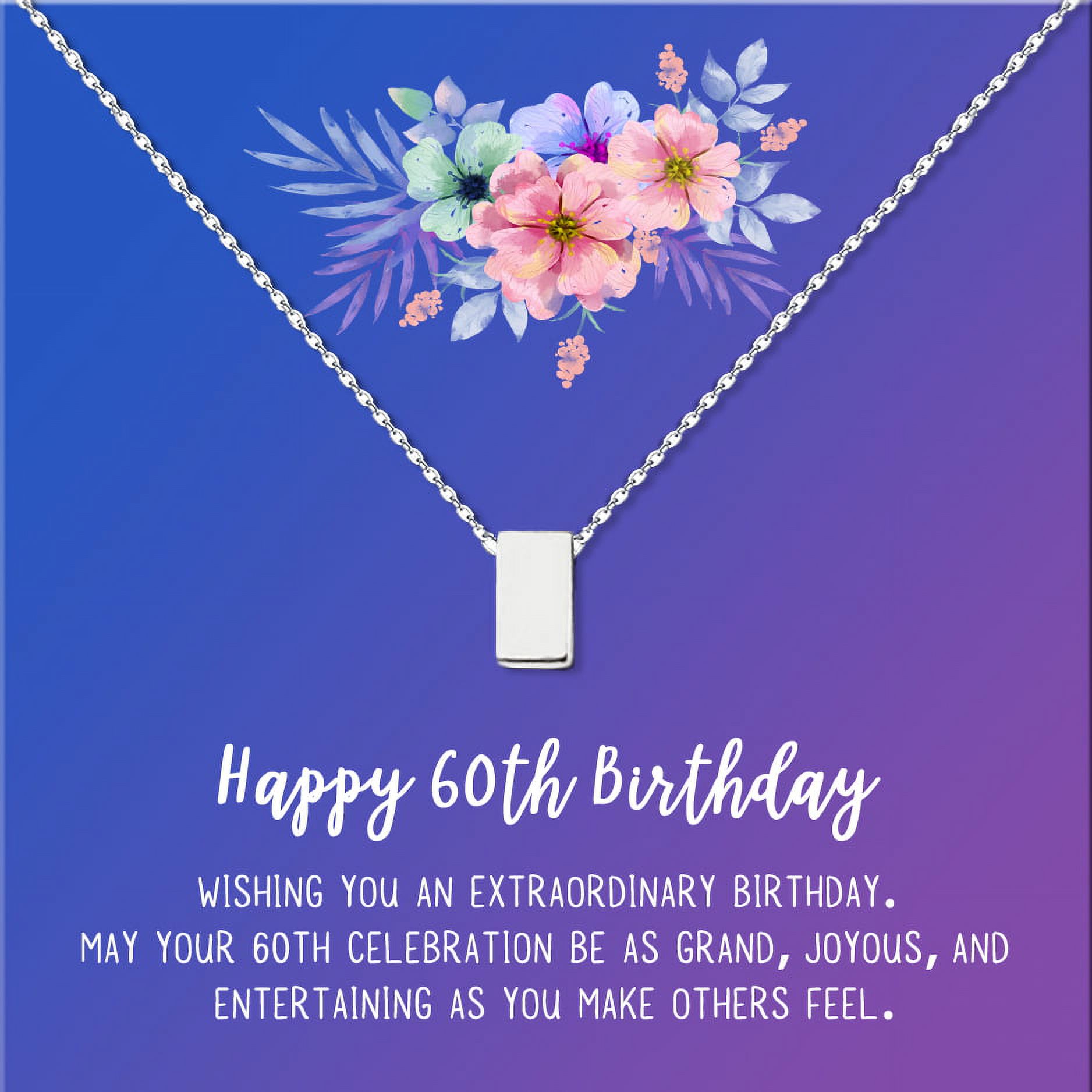 Anavia Happy 60st Birthday Gifts Stainless Steel Fashion Necklace Birthday Card Jewelry Gift for Her, Birthday Gift for Grandma-[Silver Cube, Blue-Purple Gift Card]