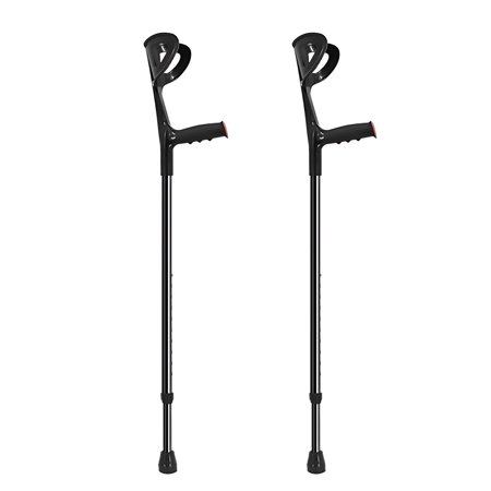 2 Pcs Forearm Crutches, Black Walking Support, Ergonomic Elbow Support, Lightweight Aluminum, 10 Height Adjustments, Max 46.5 in / 118 cm, Double Pack