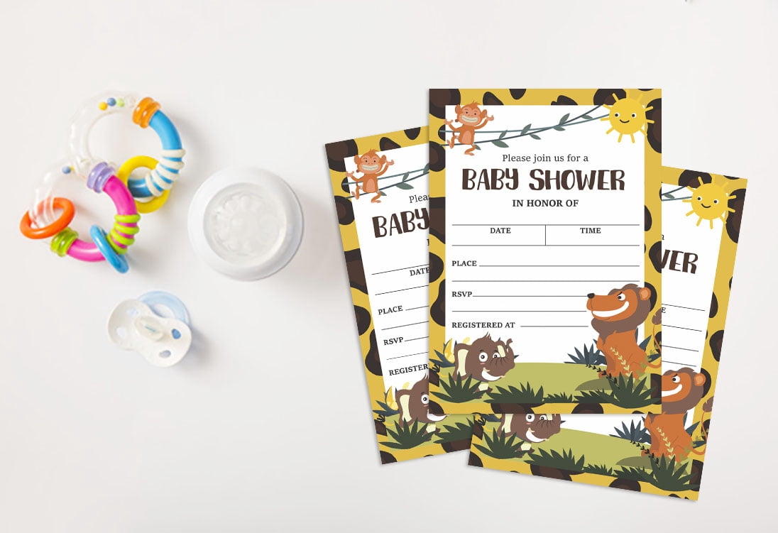 Inkdotpot 30Jungle Animals Baby Shower Invitation Cards Gender Neutral Fill In Blank Invites