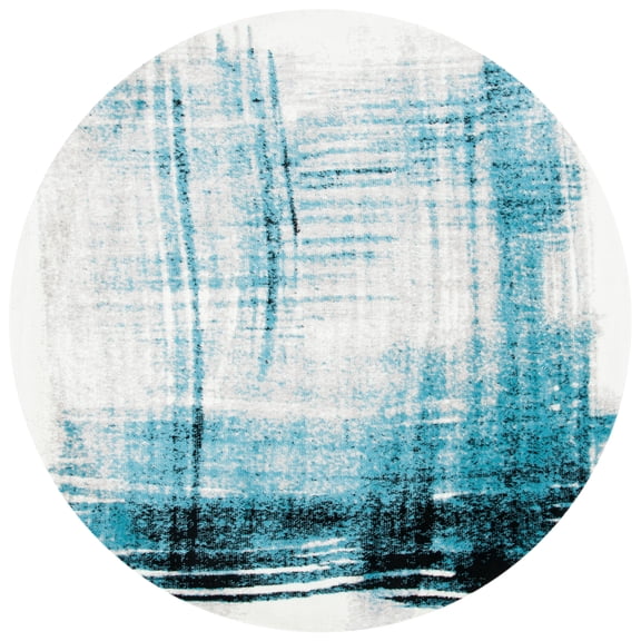 SAFAVIEH Skyler Steward Distressed Area Rug, Ivory/Teal, 6'7" x 6'7" Round