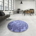 thumbnail image 4 of Ahgly Company Machine Washable Indoor Round Transitional Slate Blue Area Rugs, 6' Round, 4 of 7
