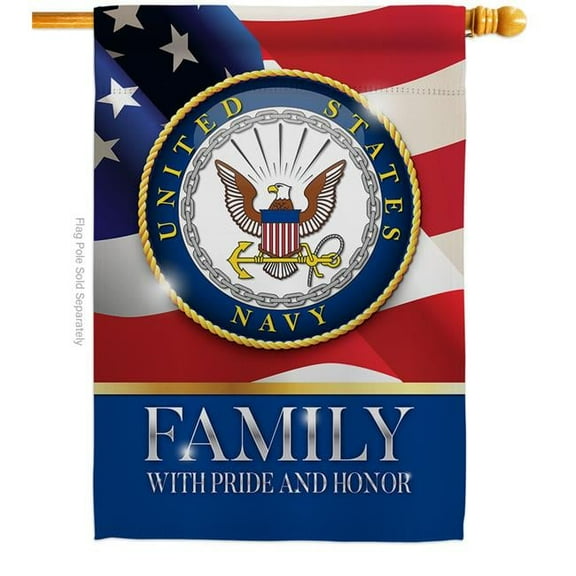Breeze Decor H108426-BO US Navy Family Honor House Flag Armed Forces 28 x 40 in. Double-Sided Decorative Vertical Flags for Decoration Banner Garden Yard Gift