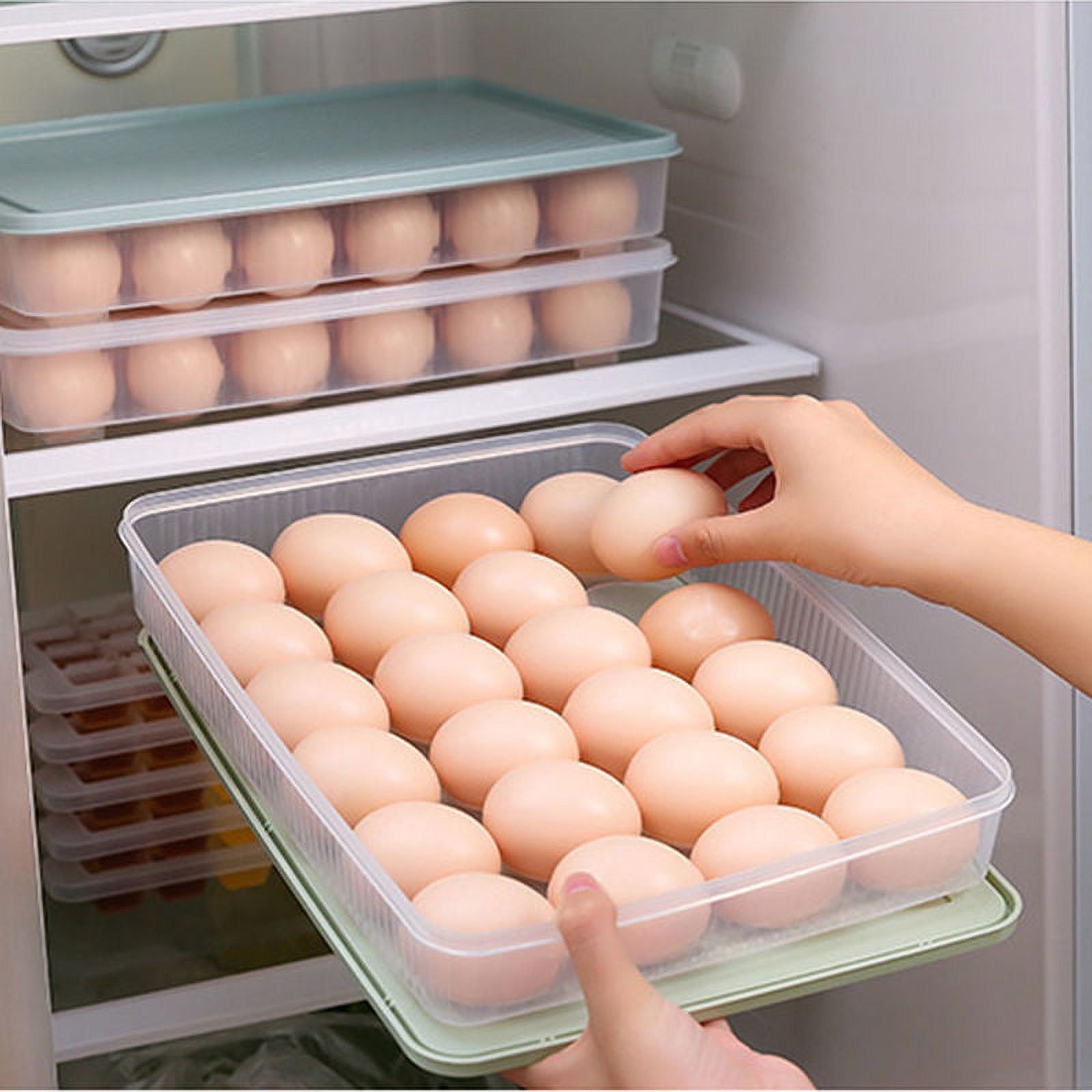 KYAIGUO Refrigerator Egg Storage Box 24 Compartment Egg Tray Container Box Refrigerator Portable Egg Carton(Green)