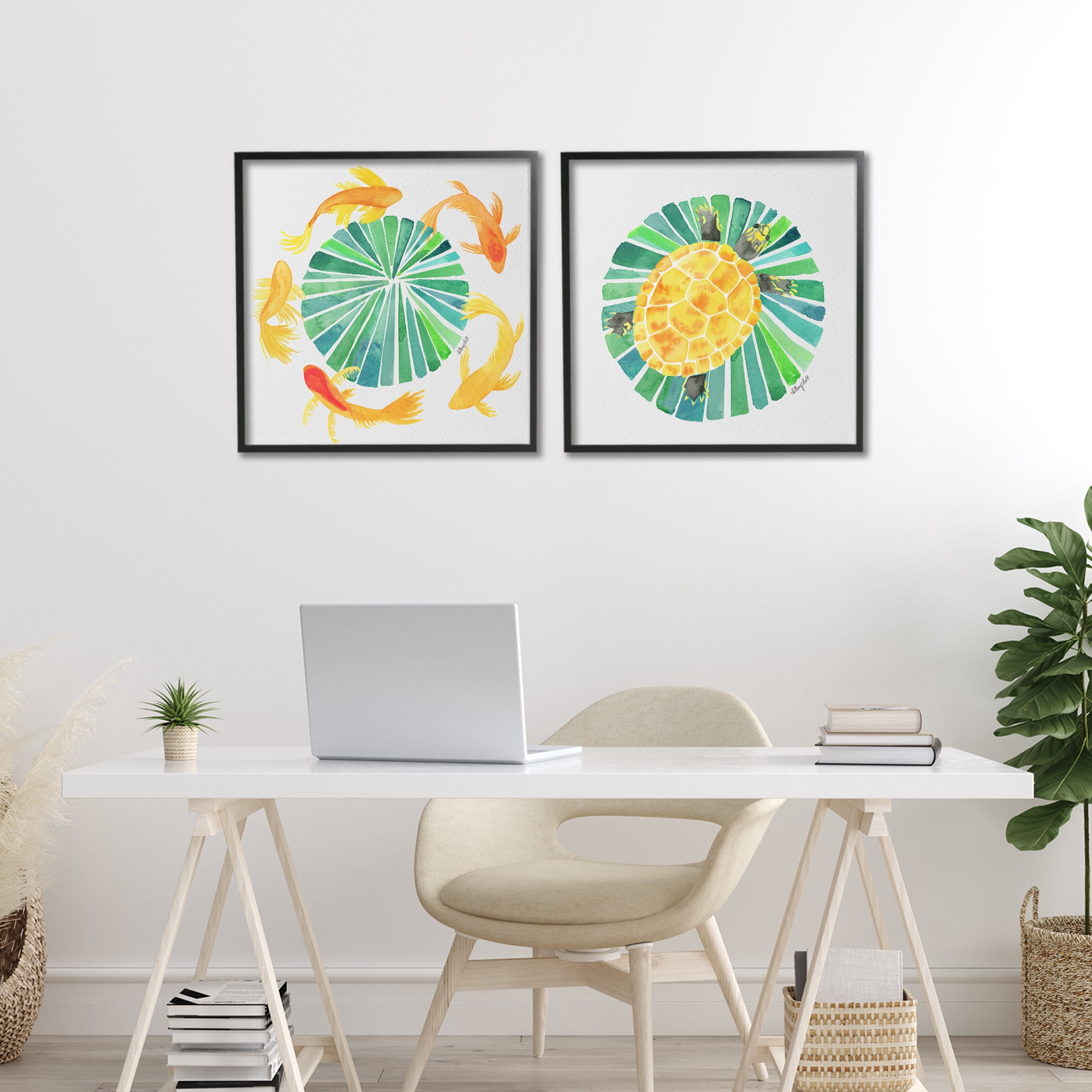 Stupell Industries Orbital Aquatic Creatures 2 Piece Black Framed Giclee Art Set, design by Hillary Holt