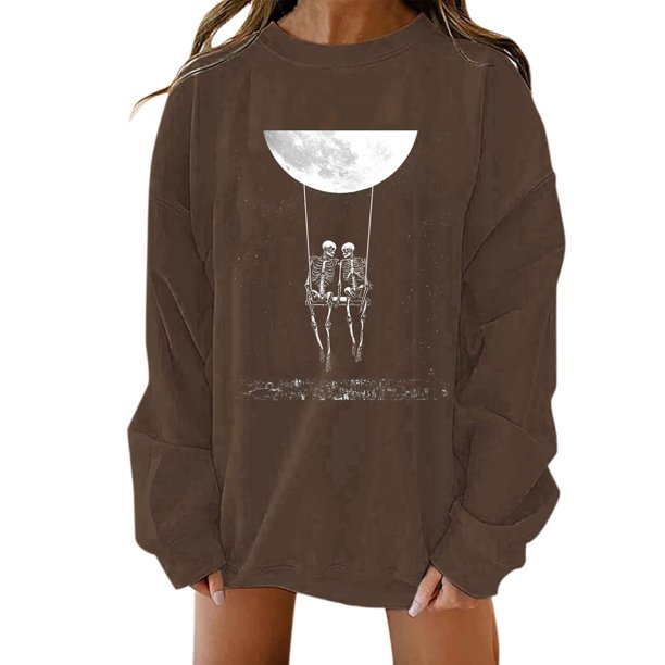 Sudadera holgada de manga larga con cuello redondo y estampado clásico de Halloween para mujer Pompotops FGAJ19215