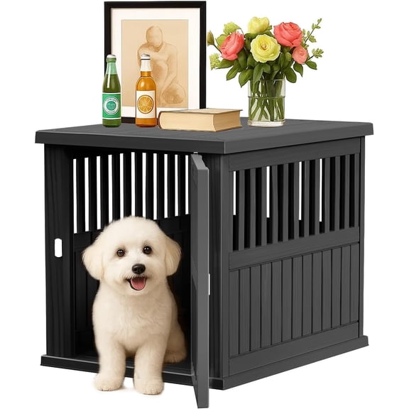 30 INCH Small Dog Crate Furniture Lockable Dog Kennel Indoor Dog Cage Heavy Duty Decorative Plastic Pet Cage End Table for Small/Medium Dogs, Black