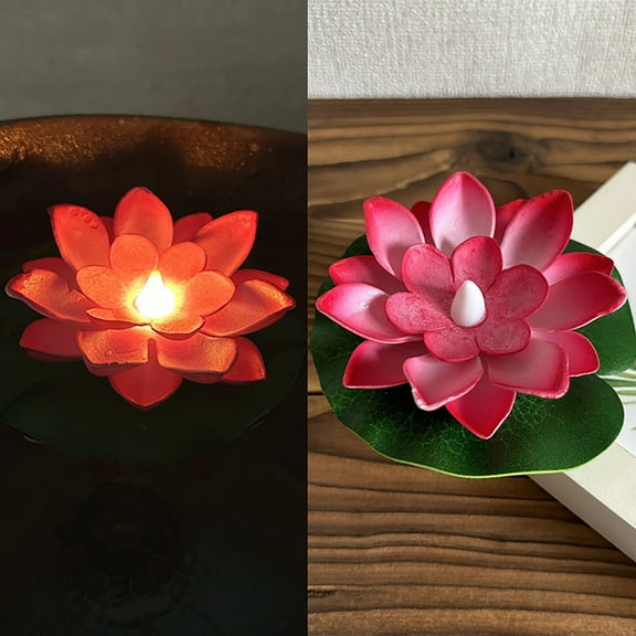 6Pcs Floating Solar Pond Lotus Lights – Led Waterproof Flameless Lotus Lights with Water Lily Pad, Safe for Pools/Fountains/Vases (Red)