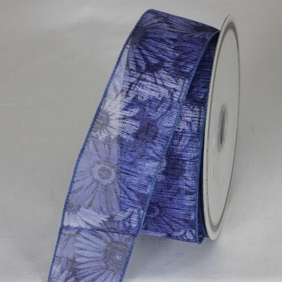 The Ribbon People Blue and White Straw Flowers Wired Craft Ribbon 2" x 20 Yards