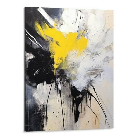 Creowell Framed Abstract Black Grey Yellow Canvas Wall Art Contemporary Graffiti Decor Picture Industrial Style Prints Painting Decor for Bar Living Room Office Hallway Ready to Hang 16x20 Inch