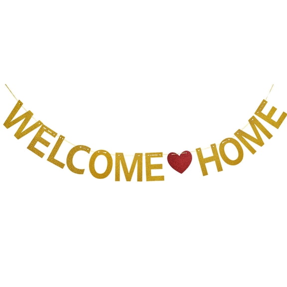 2 Sets Gold Welcome Home Banner Paper Welcome Home Banner with Red Heart Tape Needle Big Letters Homecoming Party Decorations for Family Theme Party Supplies Celebrations Outside Yard Door DIY