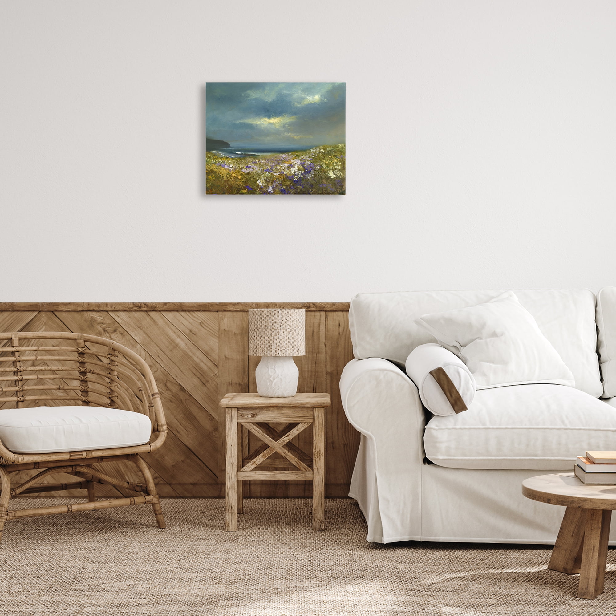 Stupell Industries Flowers by Stormy Beach Landscape & Nature Painting Wrapped Canvas Art Print Wall Art, 20 x 16