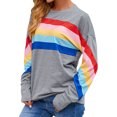 thumbnail image 5 of SLADYGLO Women Rainbow Striped Crew Neck Long Sleeve Sweatshirt, 5 of 7