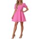 thumbnail image 2 of Vestido de manga corta de verano casual de INSPIRE CHIC para mujer, escote cuadrado, fluido, estilo A-line, vestido corto de playa para fiesta, rojo rosa XL, 2 of 5