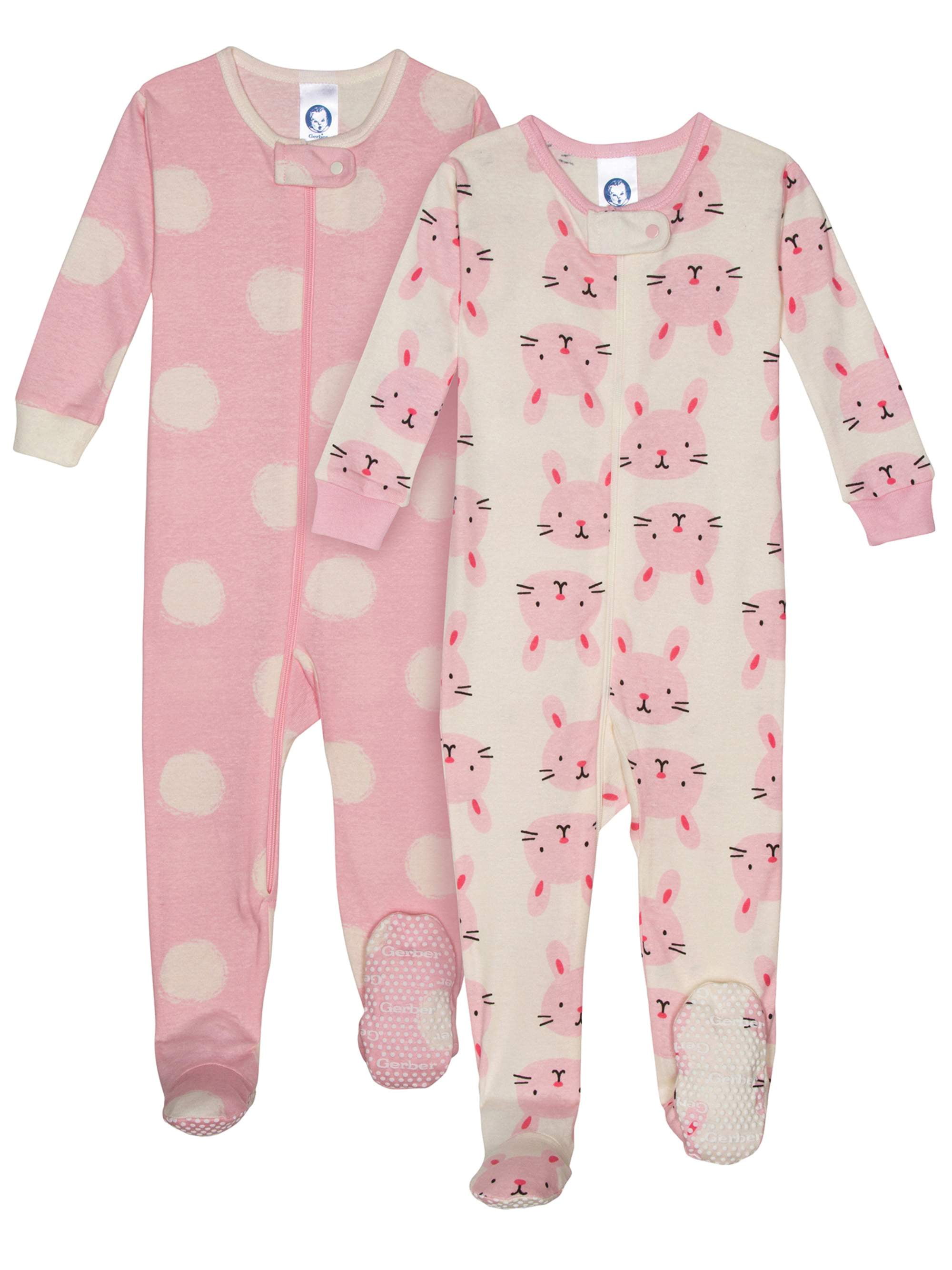 Gerber Baby Girls Organic 2 Pack Cotton Footed Unionsuit