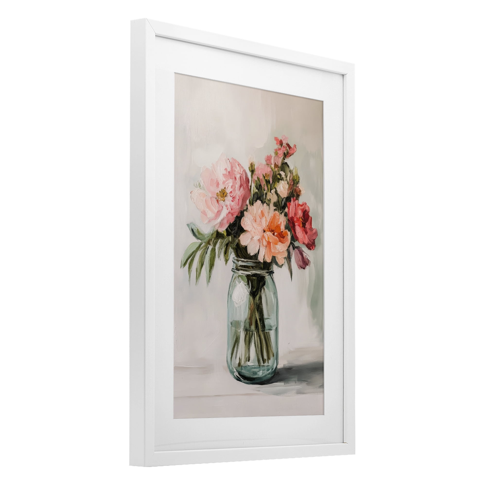 Stupell Industries Pink Flower Stems in Jar White Framed Print Under Glass, design by Petal Prints Design