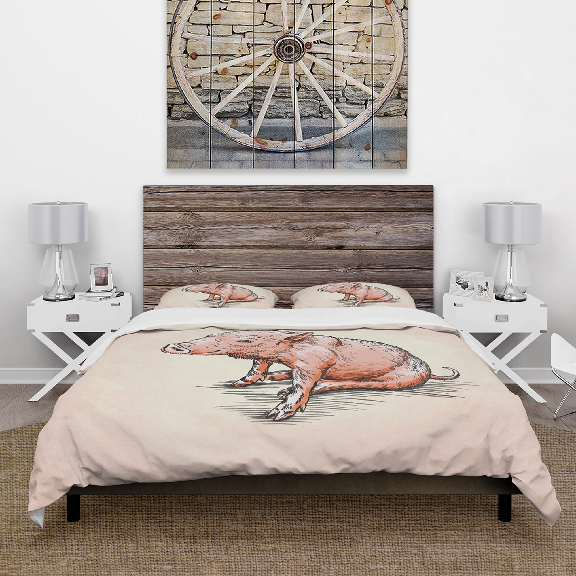Designart 'Smiling Pig in Brush Painting' Farmhouse Animal Duvet Cover Set