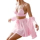 thumbnail image 4 of Gibobby Pijama algodón mujer Falda con tirantes sexy para mujer Ropa de casa de manga larga con de seda de piezas(Rosa,CH), 4 of 5