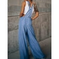 thumbnail image 4 of Women's Loose Denim Bib Overalls Long Jumpsuit Adjustable Strap Wide Leg Jeans Pants with Pocket, 4 of 6