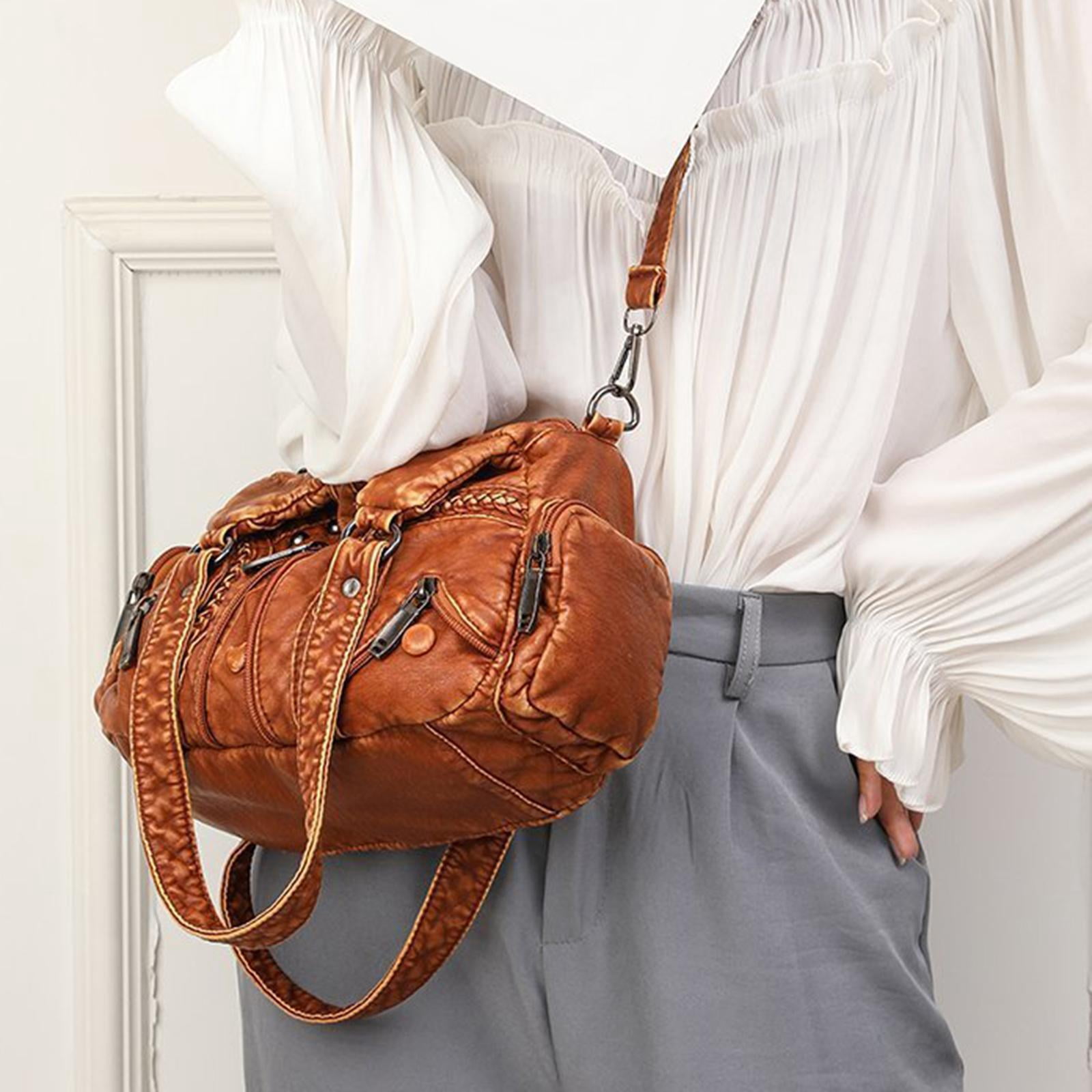 Vintage Shoulder Bag Adjustable Strap Gift Multipurpose PU Leather Clutch Purses Brown