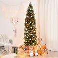 thumbnail image 4 of Gymax 7.5Ft Pre-Lit Pencil Christmas Tree Hinged Artificial Slim Tree w/ LED Lights, 4 of 10