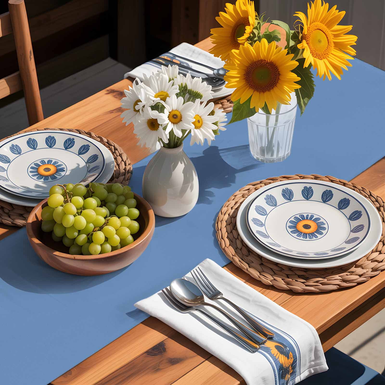 Watercolor Blue Gradient Table Runner 90 Inches Long, Minimalist Style Table Runners Tabletop Scarf Kitchen Dining Tables Decoration for Home Party Indoor Outdoor