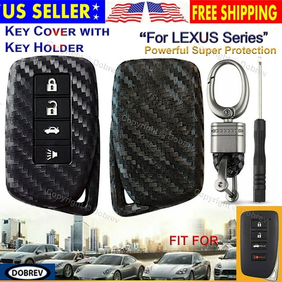 Dobrev Carbon Style Soft Rubber Cover Case Fob Keyless Entry Protector Chain Hook Holder Skin for Lexus Is GS RX ES NX LS RC LX Smart Key