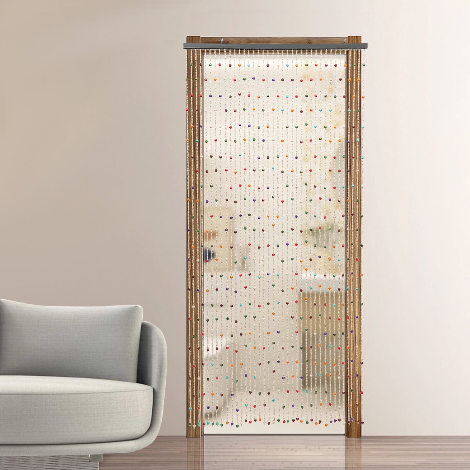 Natural Wooden Door Beaded Curtain, Doorway Beads, Front Door Decor Curtains, Color Door for Doors in Living Rooms, Balconies, Courtyards, Study Rooms (35.43*74.89 in)