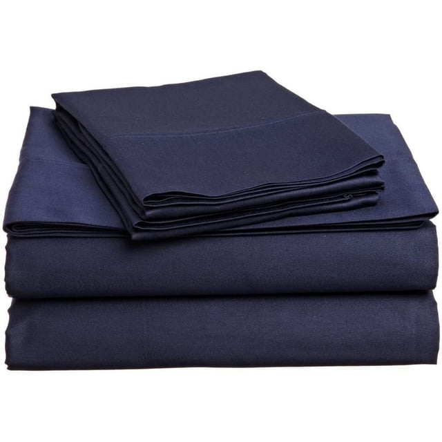 Sheet Set Navy Blue Solid 100 Percent Pure Cotton Super Soft 4-Piece Sheet Set with 10" Inch Pocket Sheet Set 450TC (King, Navy Blue)