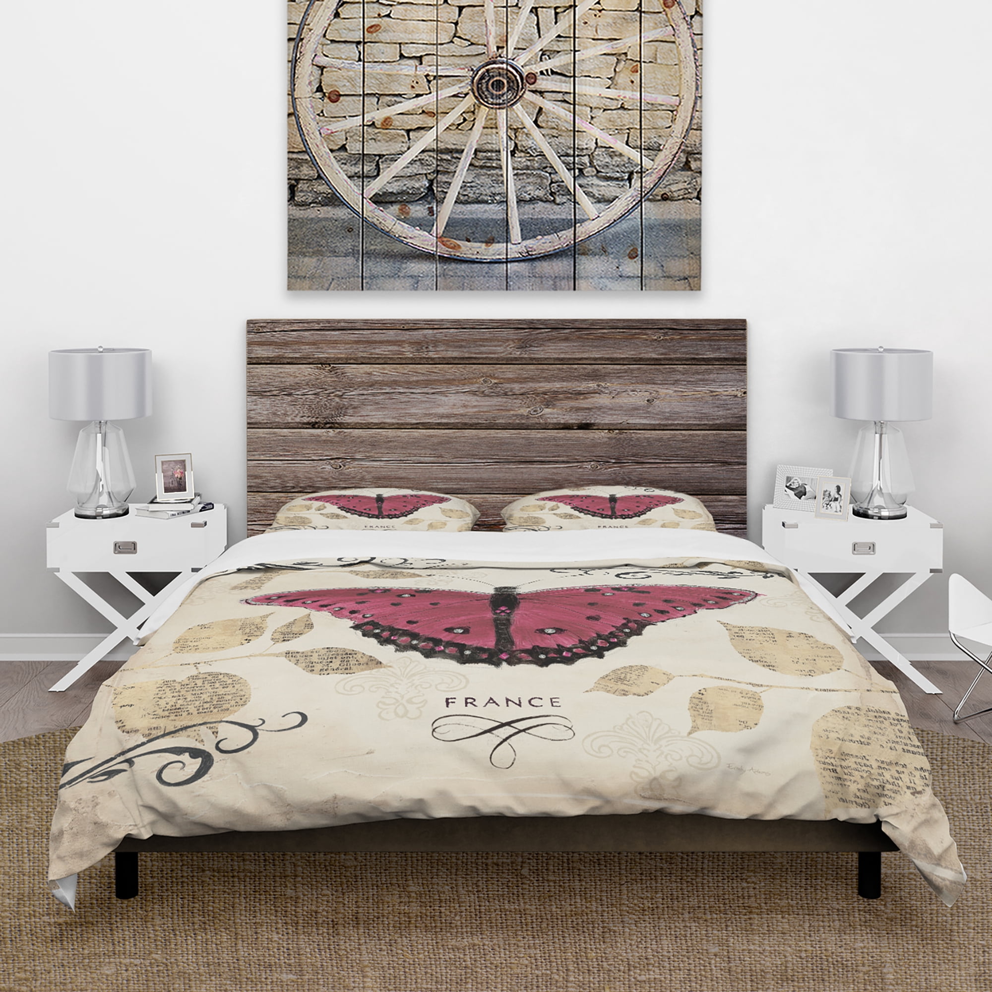Designart 'Red Farmhouse Butterfly' Farmhouse Duvet Cover Set