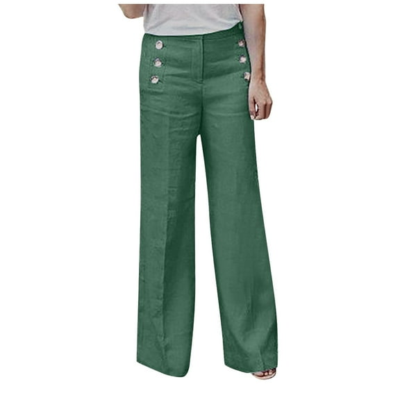 JGTDBPO High Waisted Pants For Women Casual Loose Elastic Button Waist Wide Leg Pants Hiking Cargo Pants Straight Long Trousers Sweatpants Streetwear