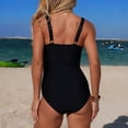 thumbnail image 4 of Duqingm Womens Bathing Suits One Piece Swimsuit for Women Tummy Control Ruched Bathing Suit Push Up Tie Back Swimwear Black,L, 4 of 5
