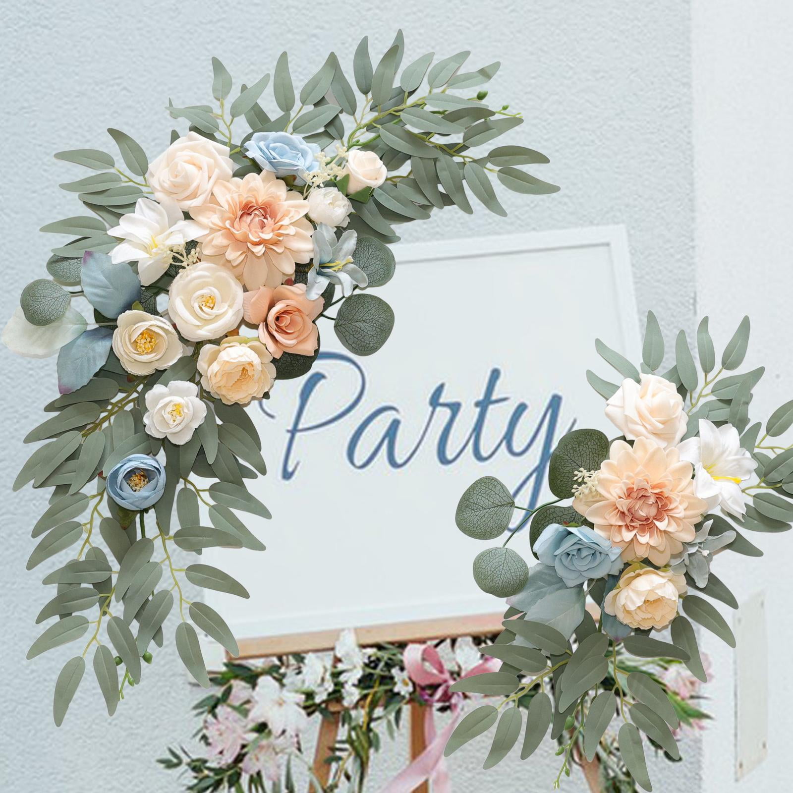 Abbraccia 2 Pieces Wedding Arch Flowers Welcome Sign Decoration Corner Flowers Artificial Flowers for Ceremony Birthday Window Ornament Champagne Blue