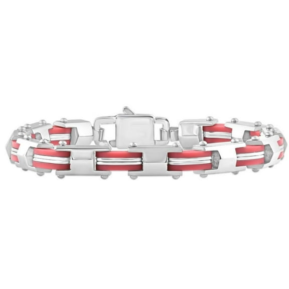Pompeii Men's Steel And Red Two Tone 8mm Link Flexible Trigger Clasp 8.5 " Bracelet (,)
