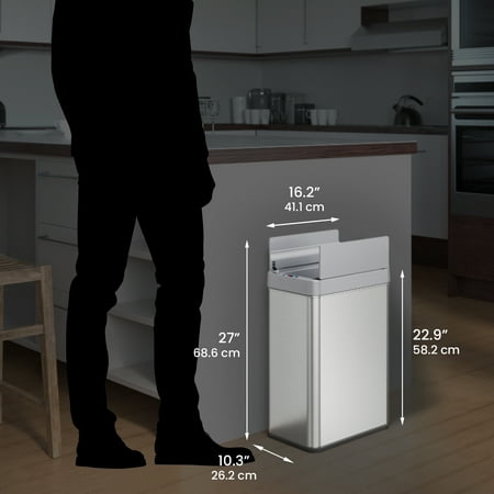 iTouchless - 13 Gallon Touchless Sensor Wings Lid Trash Can with Pet-Proof Lid and AbsorbX Odor Control, Stainless Steel Kitchen Bin - Silver