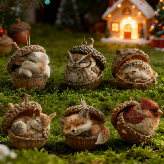 Cozy Forest Christmas Woodland Creature Ornaments, 2026 New Acorn Animal Hanging Decor, 6PCS 2D Acrylic Ornaments for Home & Holiday