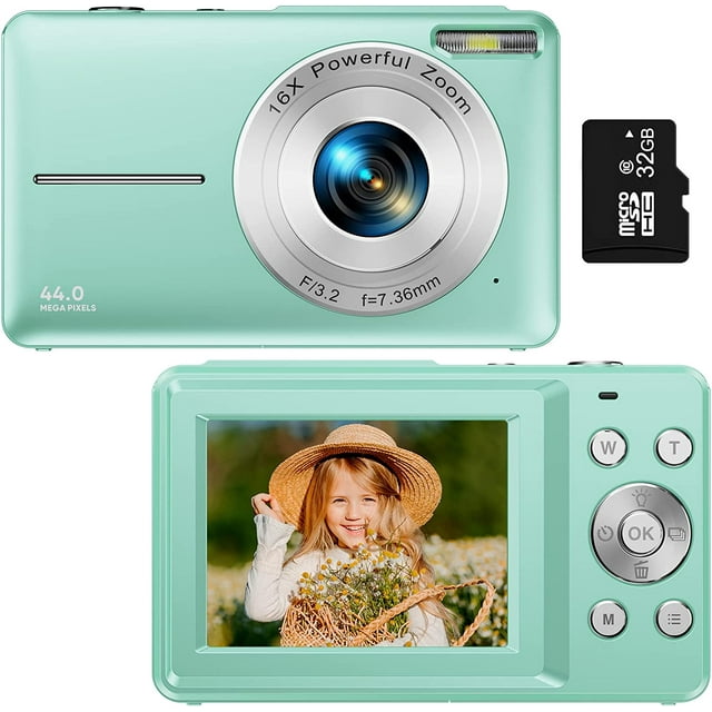Zostuic Digital Camera, 1080P 44MP Vlogging Camera 16X Zoom Compact Portable Mini Rechargeable Kids Camera with 32GB Card
