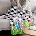 thumbnail image 3 of Bunny Easter Blanket Soft Cozy Warm Throw Blanket for Couch, Plush Fuzzy Flannel Fleece Blankets for Sofa, Spring Floral Eggs Black White Plaid Bed Blankets Lightweight Gifts for Women, 50"x80", 3 of 9