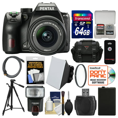 Pentax K-70 All Weather Wi-Fi Digital SLR Camera & 18-55mm AL WR Lens with 64GB Card + Case + Flash + Soft Box + Battery + Tripod + Filter +