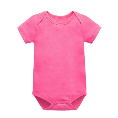

FAFWYP Toddler Kids Unisex Baby Boys Girls Romper Organic Cotton Solid Color Short Sleeve Tops Snap-up Infant Coverall Jumpsuit
