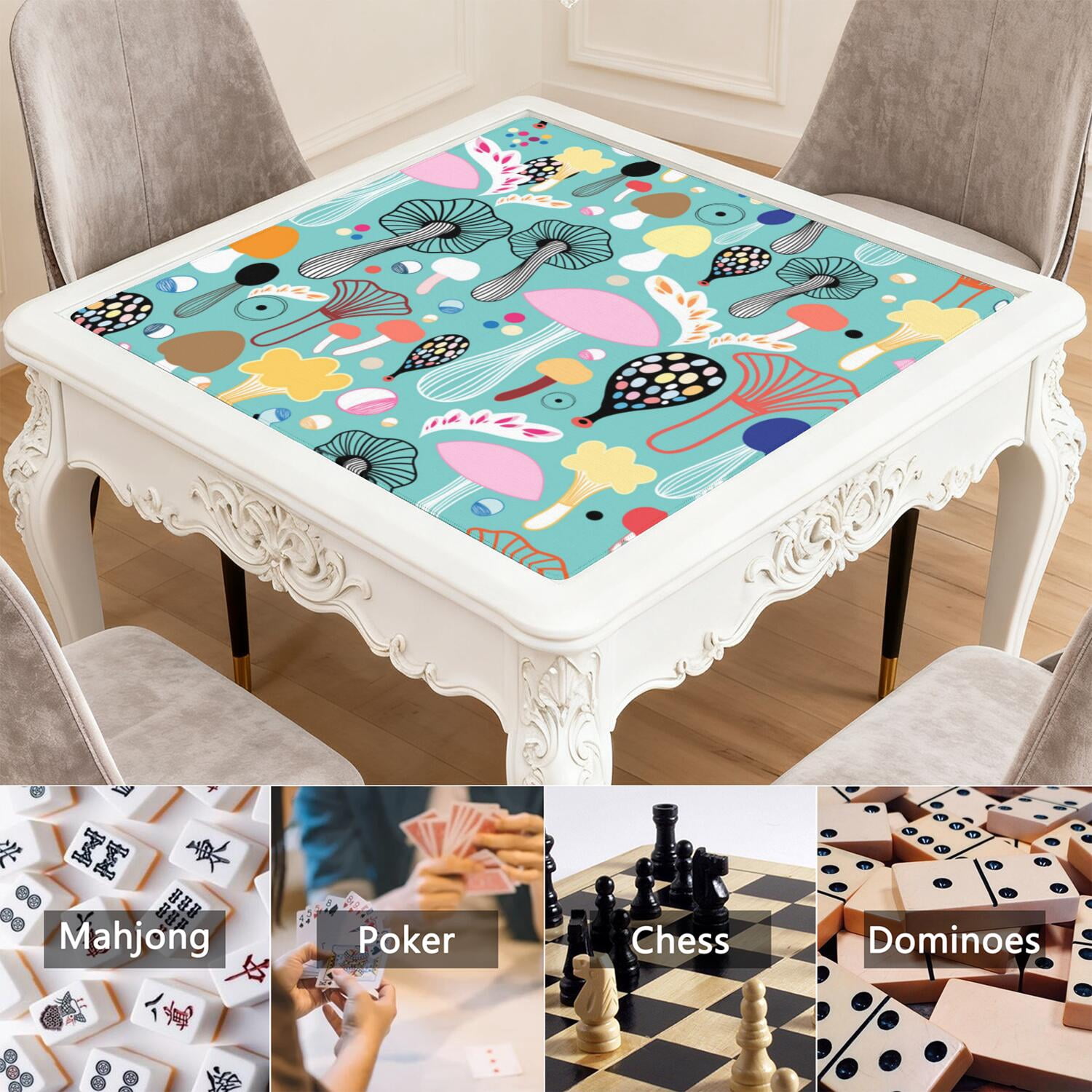 Square Botanical Pattern Mahjong Mat 31.5 Inches Made of Premium Rubber with Anti-Slip Non-Slip Properties and Noise Reduction for Card Games