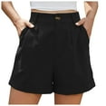 thumbnail image 2 of Bmisegm Short en Lin Taille Haute pour Femme avec Poches, Noir, G, 2 of 5
