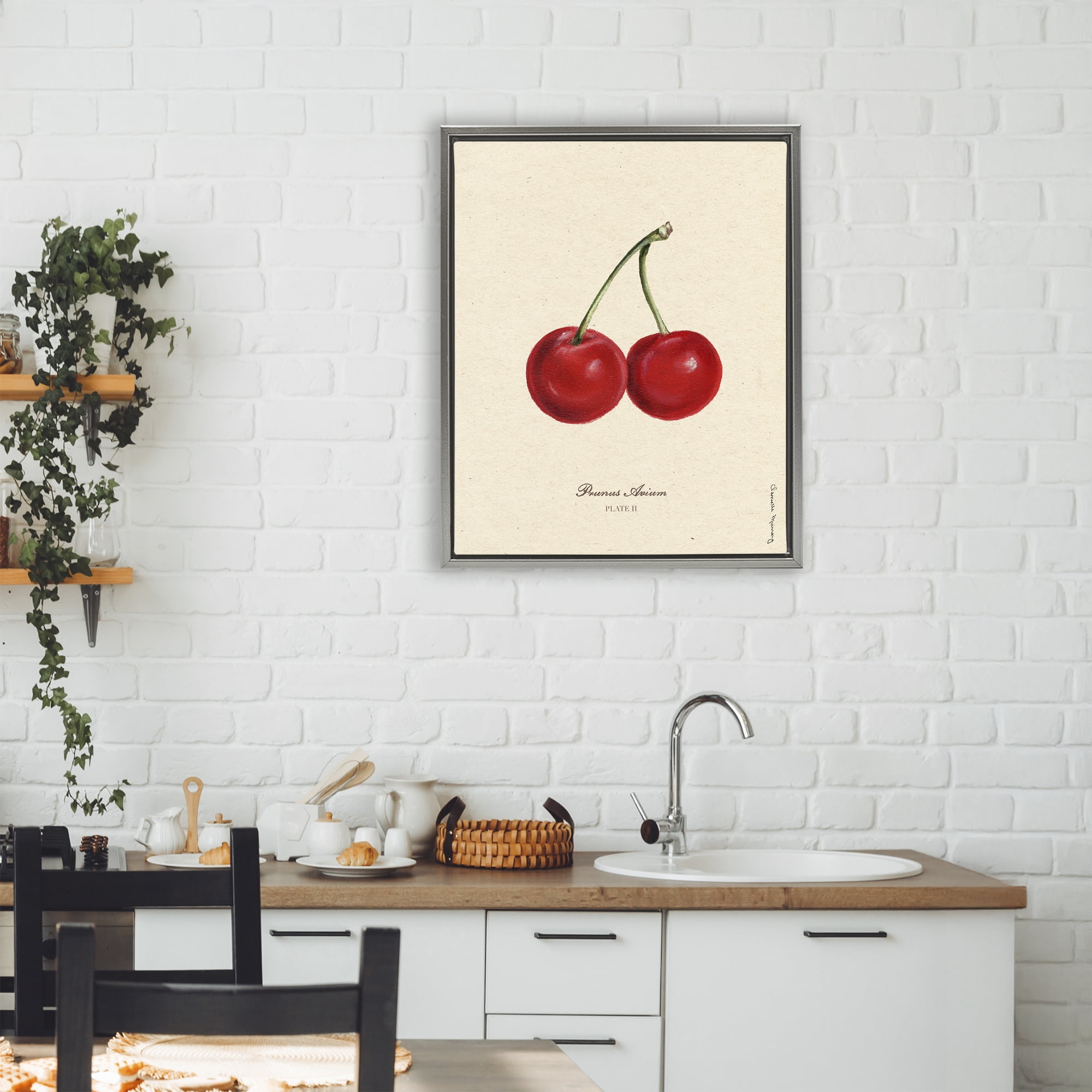 Stupell Industries Cherry Fruit Portrait Gray Framed Floater Canvas Wall Art, design by Danielle Murray
