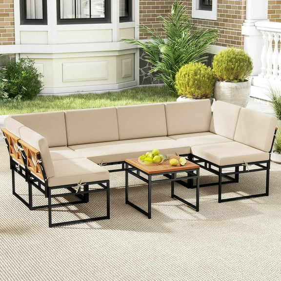 Costway 6 PCS Outdoor Sectional Sofa Set Metal Conversation Set with Bungee Rope Seat