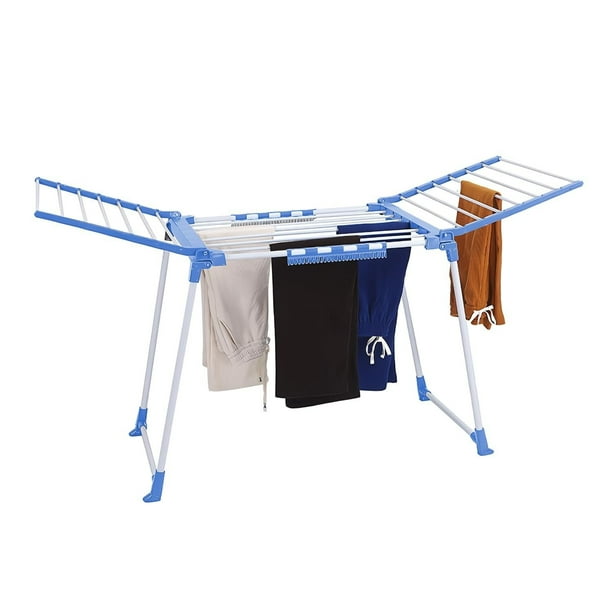 Tendedero de Ropa Plegable, 20 Varillas de Secado de Ropa, Tendedero de Ropa de Acero Inoxidable con Clips, se Puede Utilizar en Interiores y Exteriores, fácil de Plegar para,Azul Oscuro
