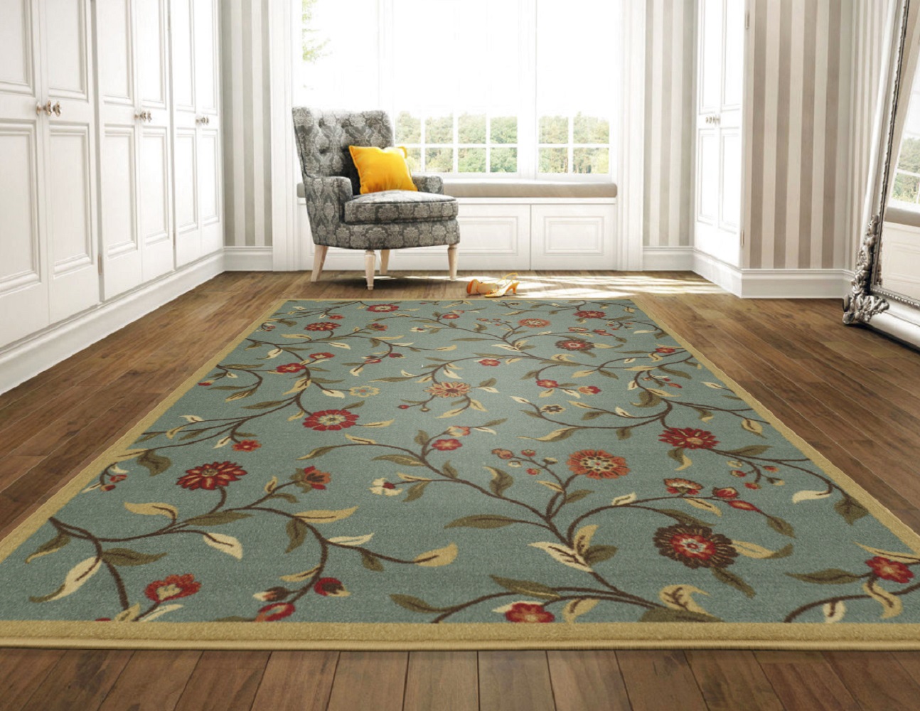 Ottomanson Ottohome NonSlip Rubberback Floral Leaves 3x5 Indoor Area