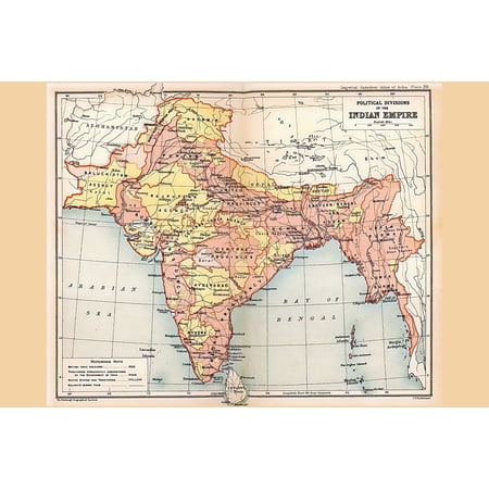 24x36 gallery poster, 1909 map of the British Indian Empire, map of India